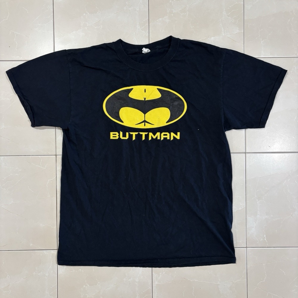 Vintage Buttman Batman Funny Comic Book T Shirt Men's L Black Y2K Tee
